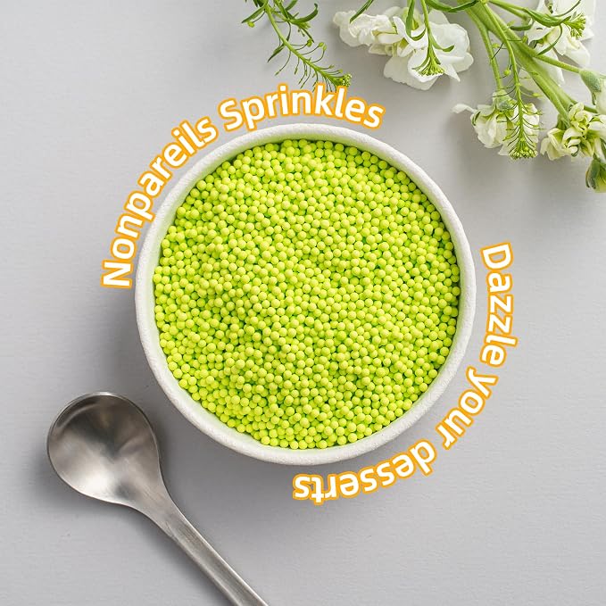 Green Nonpareils Sprinkles, Sujoygar 4oz Edible Green Sprinkles for Cake Cupcake Topper Cookies Chocolate Ice Cream Baking Decoration, Mardi Gras Party Food Supplies