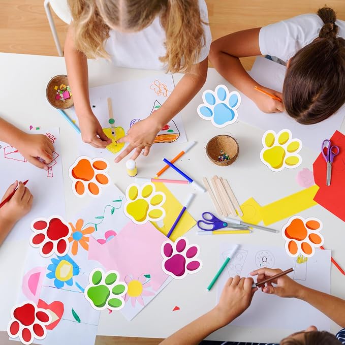 Vuzvuv 60 Pcs 6 Inch Large Colorful Paw Prints Paper Cutouts for for Students Educational School Classroom Bulletin Board Decorations for Dog Cat Paw Theme Party Supplies and Craft Wall Decor