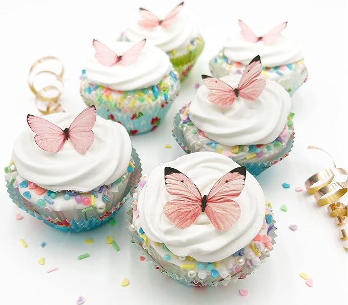 Sugar Robot Edible Butterflies for Cake Decorating - Small Pastel Pink Butterfly Cake Toppers and Cupcake Toppers - Decoration Made in the USA - Premium Crafted (Pink)