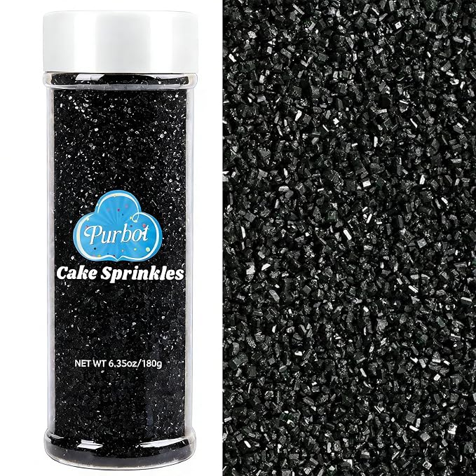 Black Sprinkles Sanding Sugar for Baking, 6.35oz/180g Edible Sparkling Sugar Crystals, Decorating Sugar Sprinkles for Cakes Cupcakes Cookies Ice Cream