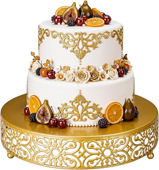Wenqik 12 Inch Cake Stand Round Metal Cupcake Dessert Wedding Cake Stand Cookies Display Holder Fruit Food Serving Tray for Table Wedding Birthday Anniversary Party Decor (Gold)