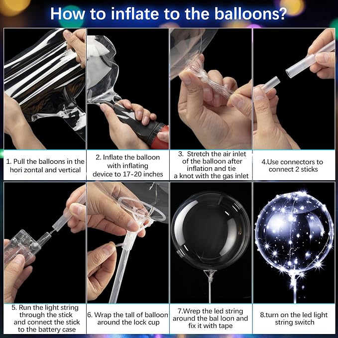 Vinsot 30 Pack LED Bobo Balloons Light Up Balloons Clear Helium Bubble Bobo Glow with String Lights for Parties Birthday Wedding Decoration(Multi Color Lights 20 Inch, 30)