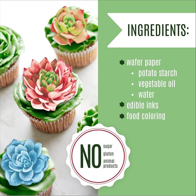 Sugar Robot Inc. Edible Wafer Succulents - Cake and Cupcake Toppers, Decoration Premium Crafted in the USA