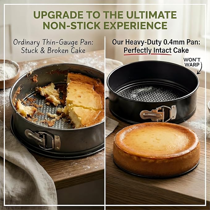 9 Inch Springform Pan, 4mm Thick Carbon Steel Cheesecake Pan with Removable Bottom, Leakproof Non-Stick Cake Pan for Baking, Includes Silicone Oil Brush & Scraper, Oven Safe to 450°F