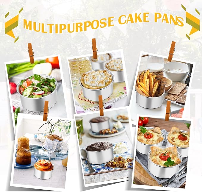 P&P CHEF 4 Inch Cake Pan Set of 4, Stainless Steel Baking Round Cake Pans Tins Bakeware for Birthday Wedding, Leak-proof & Easy Clean, Mirror Finish & Easy Releasing
