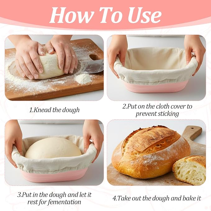4 Pcs Silicone Bread Proofing Baskets, 10 Inch Foldable Oval Banneton Basket Sourdough Bread Baking Supplies Dough Proofing Bowl for Making Breads (4 Colors)