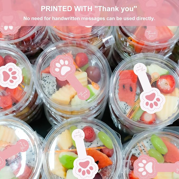 400Pcs Handmade Food Baking Seal Stickers Labels,Black Long Label Bakery Stickers with Gold Foil,Self-Adhesive Goods Bakery Sticker Sealing Tamper-Proof Sticker for Pastry Bags(Short Pink Cat Claw)