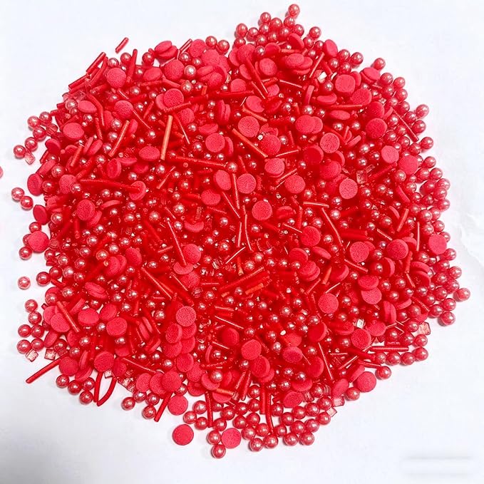Sentovac Red Sprinkles Edible Red Round Confetti Jimmies Pearls for Cake Decorating Candy Cupcake Cookie Baking Ice Cream Dessert Halloween Christmas Holiday Vanlentine Decorations