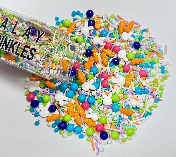 Sentovac Edible Easter Rabbit Bunny Carrot Sprinkles for Cake Decorating Edible Cake Cupcake Sprinkles Cookie and Ice Cream Topper Decorations 3.35oz