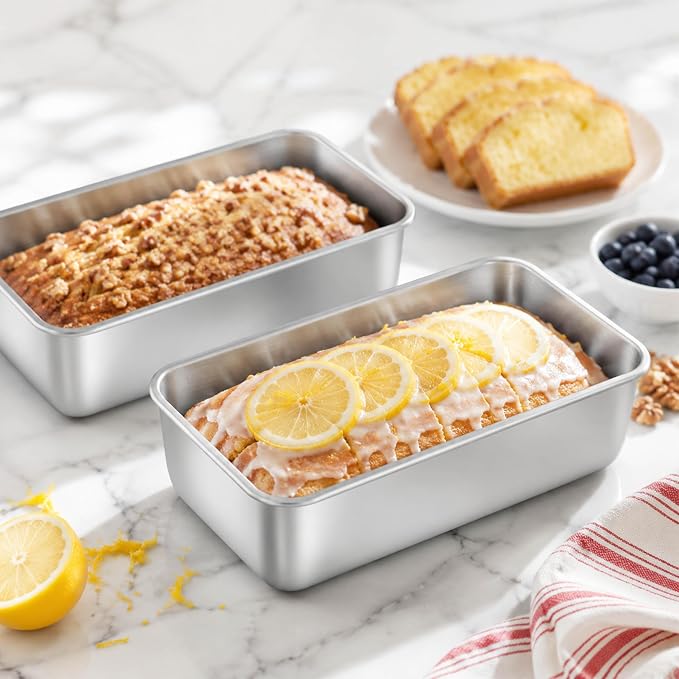 Homikit 2 Pack Stainless Steel Loaf Pans, 9x5 Inch Medium Bread Pan Set Non Toxic, Metal Meatloaf Tin for Baking Homemade Sandwich Sourdough Bread Pound Cake, Oven & Dishwasher Safe, Rust Free
