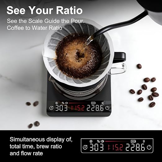 Mini Coffee Scale with Timer,Rechargeable Espresso Scale with Auto Timing, Ratio Flow Rate Display,2kg/0.1g High Precision,for Espresso & Pour-Over Coffee,Aluminum Body,Digital Kitchen Scale,Black