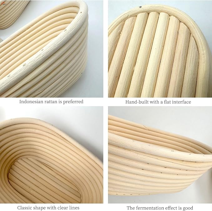 Bread Proofing Basket Set - 2 Oval Banneton Baskets with Linen Liners for Sourdough & Artisan Bread Making, Natural Rattan (8" x 5")