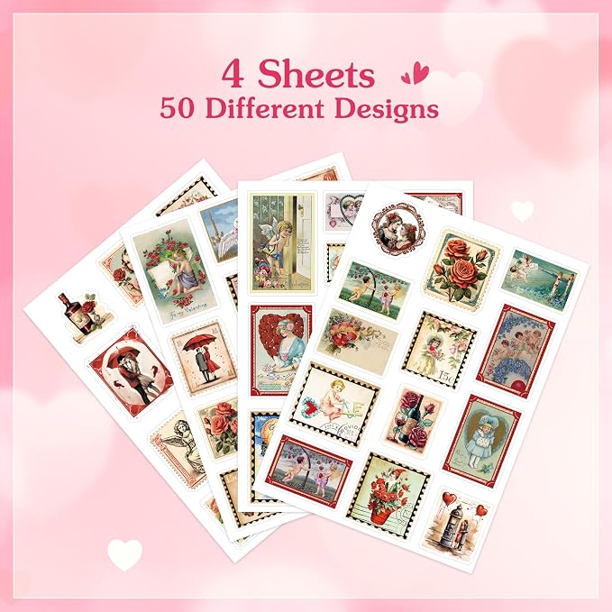 FaCraft 50PCS Vintage Stickers - Waterproof Love Stickers for Scrapbooking Aesthetic Sticker for Adults Teens Girls Couples Romantic Valentines Sticker DIY Laptop Water Bottles Envelopes Cards Guitar