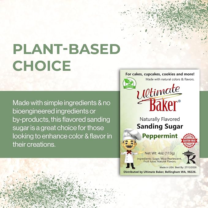 Ultimate Baker Flavored Sanding Sugar (1x4oz) - Burst of Flavor & Color for Cakes, Cookies & More, All-Natural, Perfect for Baking & Decorating or as a Flavored Coffee Sugar (Peppermint)