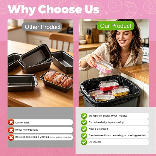 NPLUX Mini Cake Pans with Lids, Spoons and Stickers, 100 Pack 6.8 oz Assorted Color Disposable Aluminum Foil Baking Pans, Rectangular Mini Loaf Containers for Brownies, Cheesecake and Bake Sale