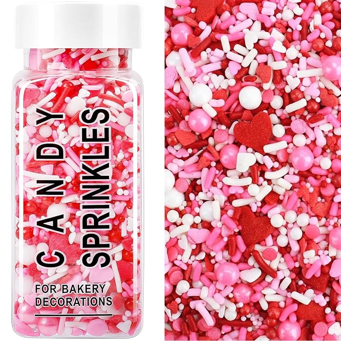 Valentines Sprinkles, 4.3oz Edible Heart Sprinkles Pink White Red Sprinkles for Valentines Day Baking Cookies Cakes Cupcakes Decorating