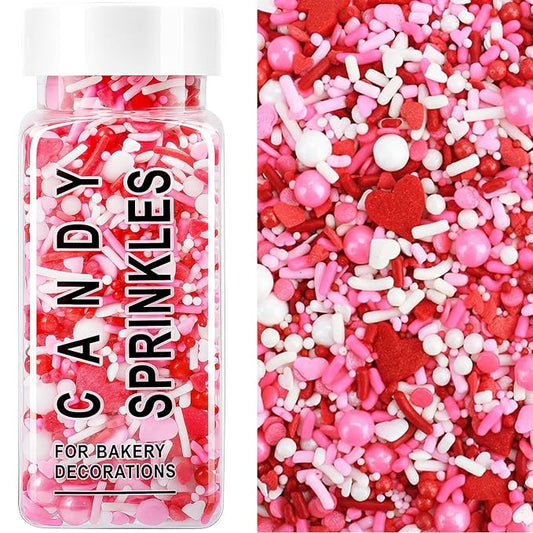 Valentines Sprinkles, 4.3oz Edible Heart Sprinkles Pink White Red Sprinkles for Valentines Day Baking Cookies Cakes Cupcakes Decorating