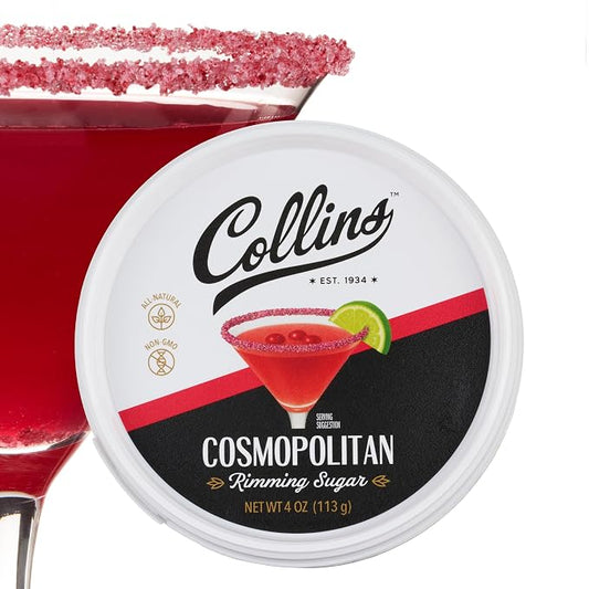 Collins Cosmopolitan Cocktail Sugar, Red Cranberry Flavored Rimming Sugar for Cosmos, Cranberry Martinis, Vodka Cranberry, Champagne Spritzers, 4 oz