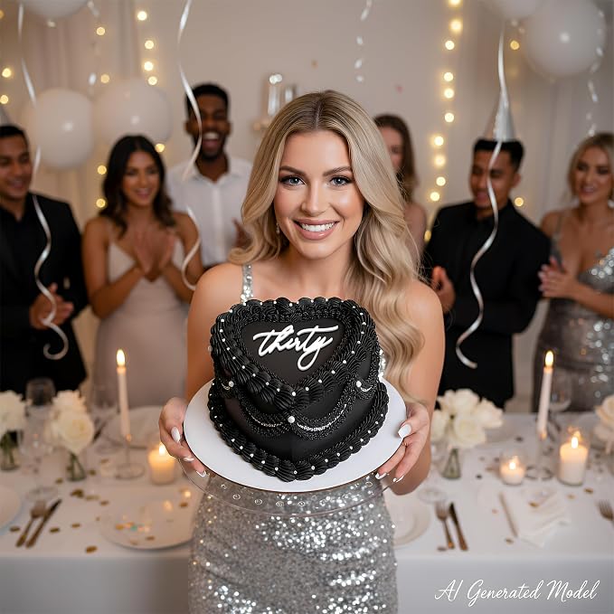 30th Birthday Cake Topper – Acrylic "Thirty" Cake Charm for Milestone Birthday, Dirty 30 Party Decorations for Him & Her (thirty white)