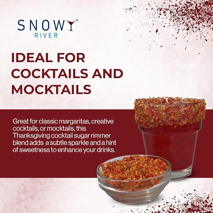 Snowy River Thanksgiving, Cocktail & Margarita Sugar Rimmer - Vibrant Naturally Colored Sugar for Cocktail Rimming, Baking & Decorating, Medium Crystal - 80oz