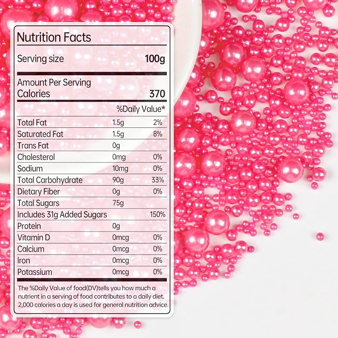 Deep Pink Pearl Sprinkles for Cake Decorating, 150g/5.29oz Mix Size, Edible Candy Sugar Pearls, Pearl Cake Decorations, Donuts&Cupcakes Topper, Wedding Party Birthday Supplies, Food Grade