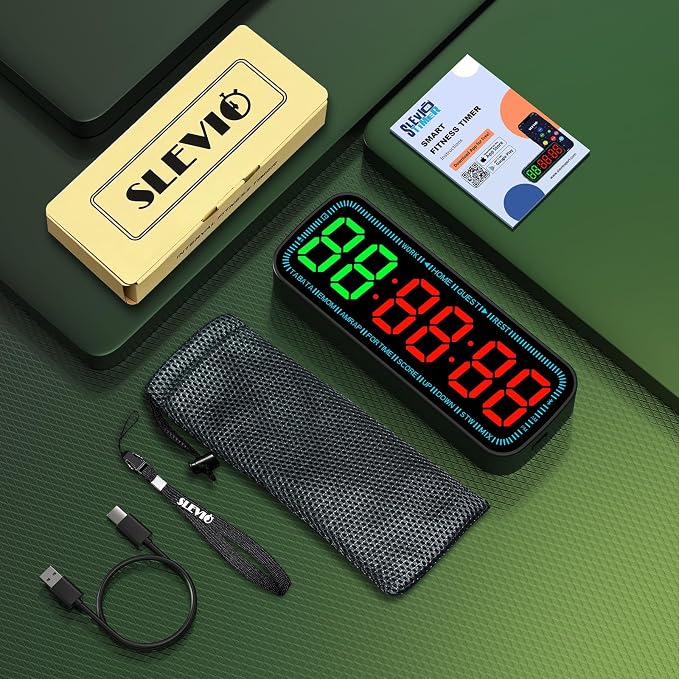 Gym Timer Clock Bluetooth App Controlled Magnetic Workout Interval Timer, Home Large LED Digital Display, Countdown Clock for Score Crossfit, Tabata, HIIT, EMOM, Boxing (Black)
