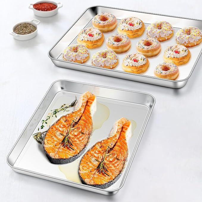 Homikit 3 Pack Baking Sheet, 9 x 13 Inches Stainless Steel Quarter Sheet Pan Set for Baking Cooking Toasting, Metal Cookie Tray Fits Toaster Oven, Non Stick & Rust Free, Dishwasher Safe