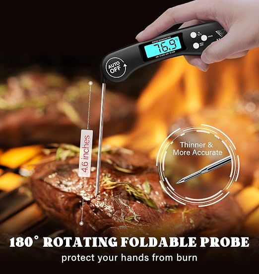 DOQAUS Meat Thermometer Digital – Instant Read Food Thermometer for Cooking with Backlight & Auto-Rotating Display, Kitchen Gadgets Essentials for BBQ Oven Grill Smoker Candy