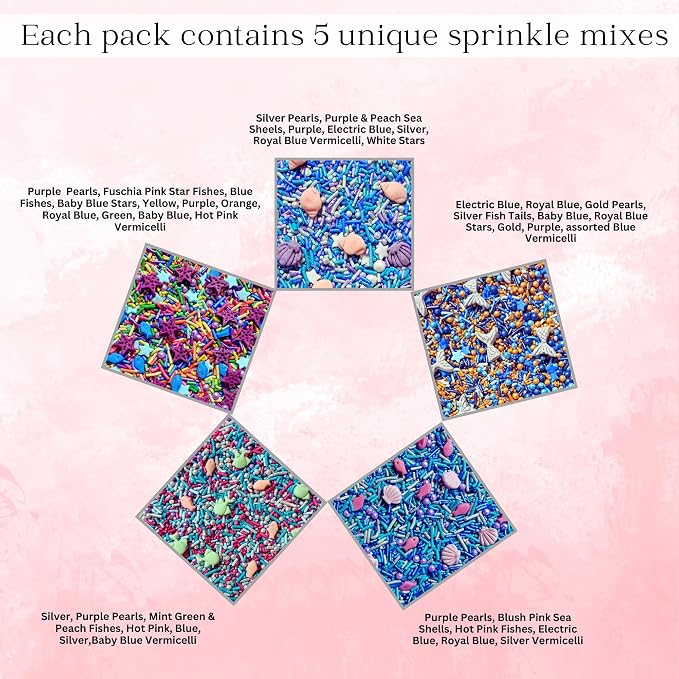 DecoratingConfect Under the Sea Sprinkle Mix Set – Starfish, Shell & Fishes -5 Assorted Pastel Blends for Cake, Cupcake & Cookie Decorating – Ocean-Themed Edible Decorations -Vegan, Gluten-Free, Nut-Free, Soy-Free, Dairy-Free, Palm Oil-Free -5 Oz