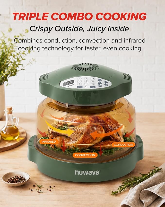 Nuwave Pro Plus 2 Countertop Infrared Oven with Stainless Steel Extender Ring, Triple Combo Cooking Power, Adjustable Temperature Control, Large Capacity Roaster, Air Fryer & Convection Oven, 20675V01