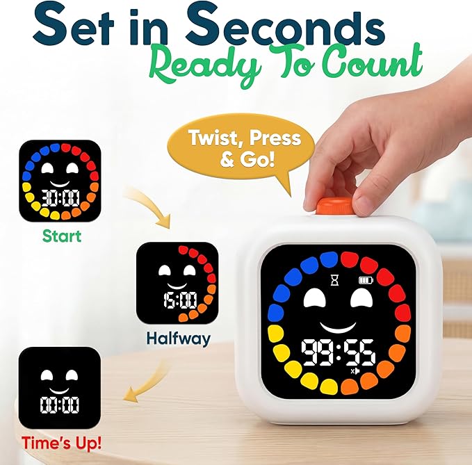 Digital Visual Timer for Kids - Rechargeable, Silent Count Up/Down for Calmer Routines - 99 Min Countdown Kids Timer for Classroom, Home & Therapy - Builds Focus & Independence