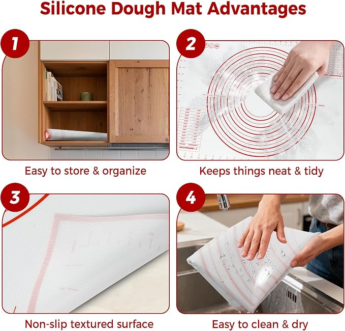 Extra Large Nonstick Silicone Pastry Mat 28x20Inch with Measurements, Food Grade Silicone Baking Mat, Non-Slip Dough Rolling Mat for Counter, Oven Liner, Fondant/Pie Crust/Sourdough Bread Baking