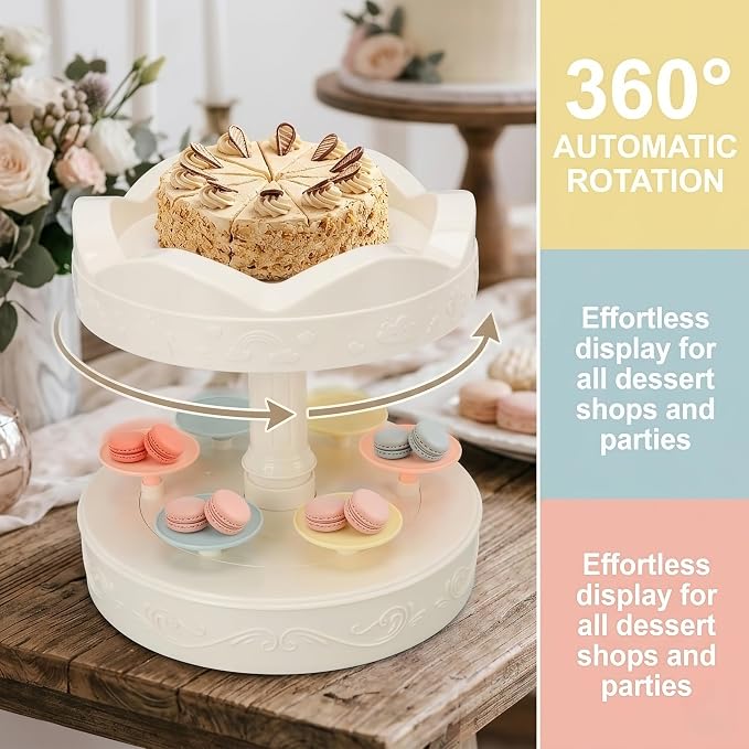 Cupcake Holder, 2 Tier 360 Rotating 8.7x8.7x4.5 inch Cup Cake Holder, Cupcake Containers with 6 Small Trays, for Wedding Birthday Party Supplies