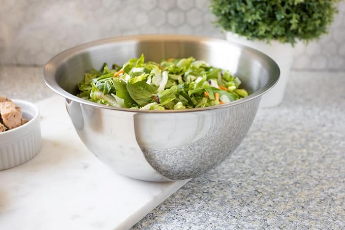 Fox Run Stainless Steel Large Mixing Bowl, 10.25 x 5.25 inches, 4.25 Quart Capacity | Prep, Mix & Serve | 4.25 Quart Capacity | Durable Stainless Steel | Dishwasher Safe | Smudge & Scratch Resistant Bowl