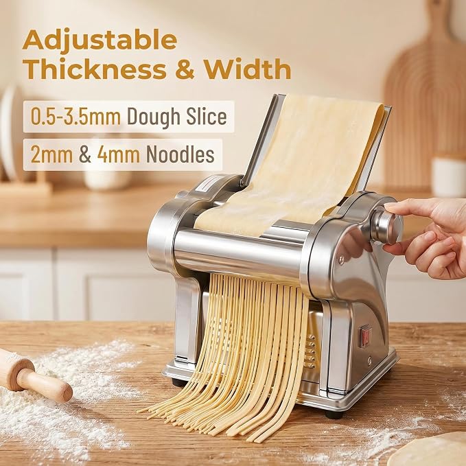 Electric Pasta Maker - 2 in 1 Pasta Sheet Roller & Cutter, 8 Thickness Settings, Stainless Steel Pasta Machine for Spaghetti, Fettuccine, Ravioli, Lasagna, Dough Sheeter