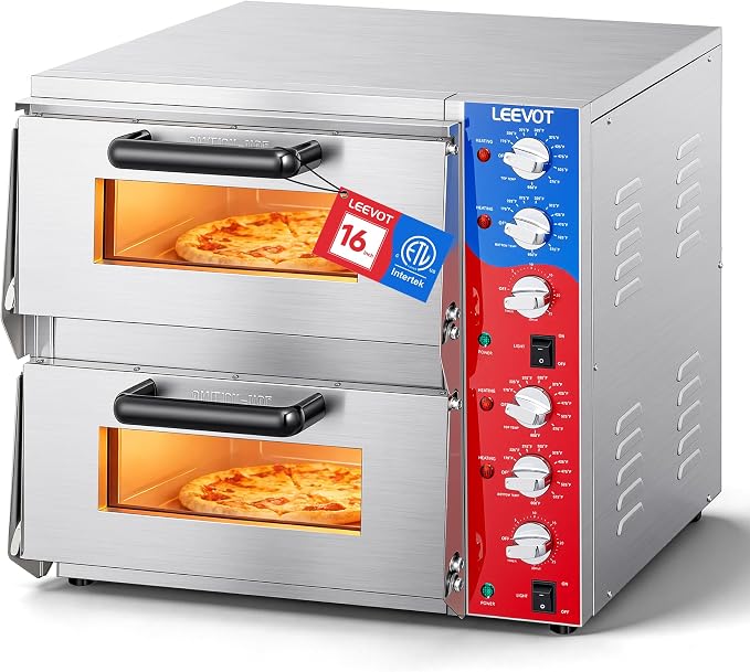 LEEVOT Commercial Double Deck 16 Inch Electric Pizza Oven | 3600W Countertop Pizza Maker with Pizza Stone for Restaurant, Food Truck & Indoor Use | ETL Certified, 120V