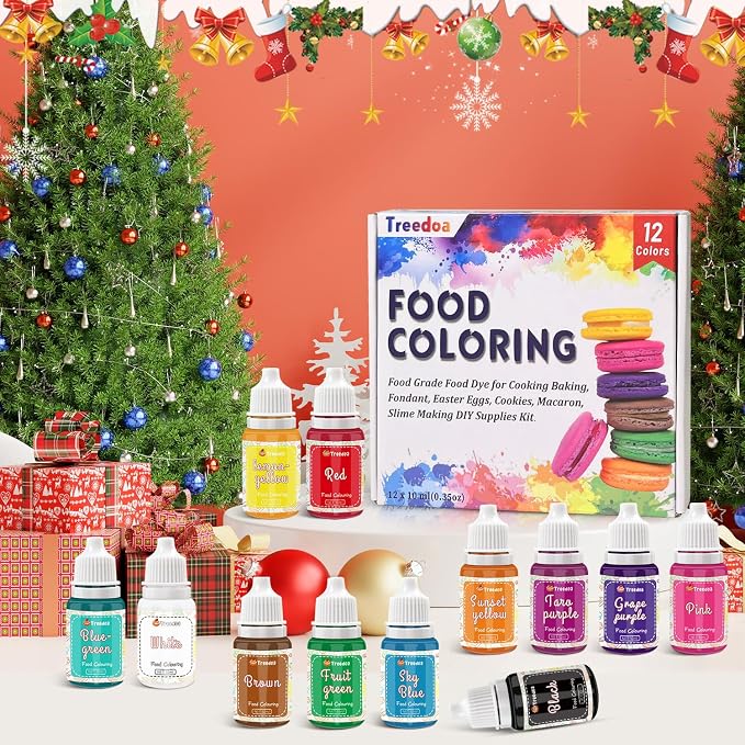 Food Coloring Liquid Set,12 Colors x10ml Food Grade Vibrant Food Dye Concentrated Liquid Coloring for Cake Decorating,Baking,Easter Eggs,Fondant,Icing,Slime Making DIY Supplies Kit-0.35 Fl. oz/Bottles