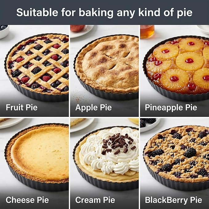 11 Inch Tart Pan with Removable Bottom, Non-Stick Pie Pan for Baking, Carbon Steel Quiche Baking Dish for Mousse Cakes, Fruit Desserts (Set of 4)