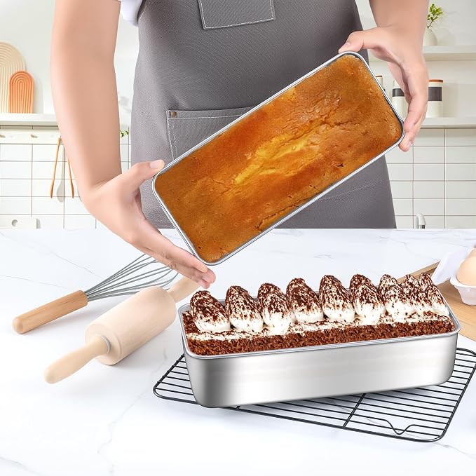 LIANYU Stainless Steel Loaf Pan, 12x5 Inch Large Bread Pan for Baking, Metal Bakeware for Meatloaf, Sourdough Bread, Lasagna, Cake, Healthy & Non Toxic, Oven & Dishwasher Safe