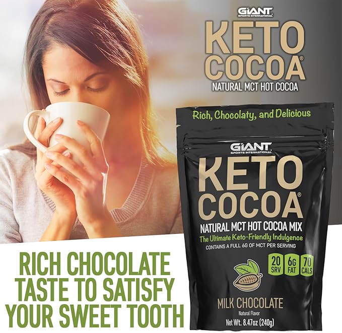 Keto Cocoa | Delicious Sugar Free Instant Hot Chocolate Mix with 6g of MCTs for Ketogenic Diet Low Carb Lifestyle | No Gluten | 20 Servings