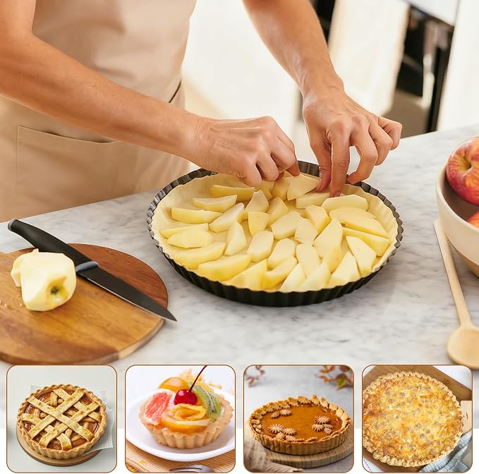 6 Pcs Tart Pan with Removable Bottom, Nonstick Pie Pan 11/9/4/3In, Fluted Quiche Pan Carbon Steel for Baking Pie Cheesecake Pizzas