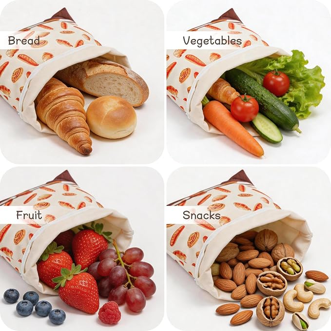 2 Pack Beeswax Bread Bags, Reusable Bread Bag for Homemade Sourdough Bread, 16.5 X 12.6 Inch Beeswax-Lined Linen Storage Bags With Zipper & 2pcs Beeswax Wraps for Food, Pastry, Baking Storage