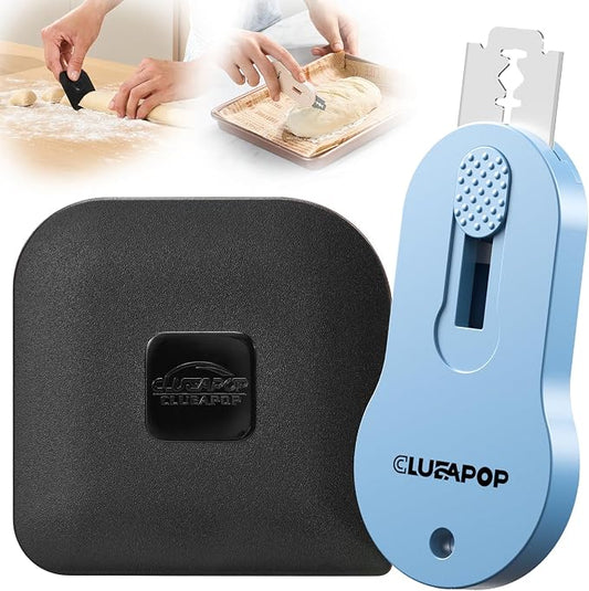 CLUEAPOP Bread Lame Sourdough Scoring Tool, Extractable & Magnetic Bread Scoring Tool with 5 Retractable Razor Blades & Pan Scraper, Push-Pull Safety Design, Sourdough Scorer Tool for Dough Baking