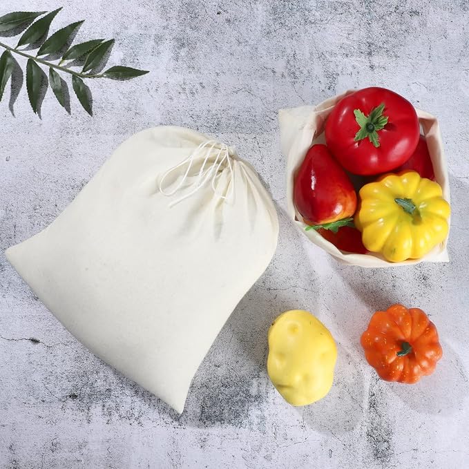 Tatuo 50 Pcs 10 x 12 Inches Muslin Cotton Drawstring Bags Canvas Linen Sachet Bag Reusable Empty Gift Pouch for Party Home Supplies