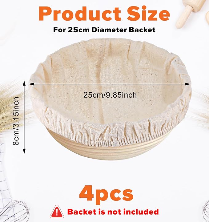 4 Pcs Sourdough Proofing Basket Liners, 10 Inch Reusable Basket Covers, Easy to Clean Proofing Baskets Liner for Bread, Dough Baking, Homemade Breads, Kitchen