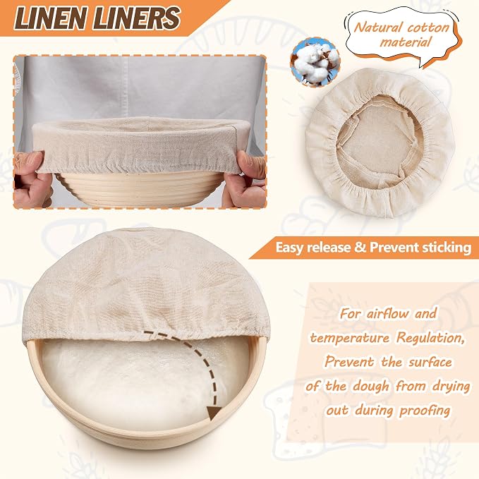 E-far Bread Proofing Basket, 9 Inch Round and 10 Inch Oval Sourdough Bread Baking Supplies, Complete Sourdough Starter Kit for Beginners