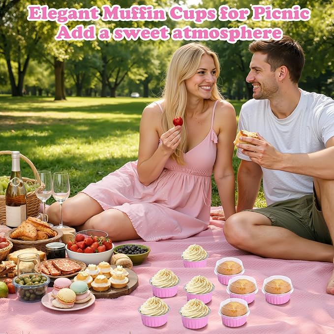 Gejoy 400 Pcs Aluminum Foil Baking Cups with Lids 5 oz Disposable Ramekins Mini Cake Pans Creme Brulee Cupcake Liners Muffin Dessert Container for Wedding Birthday Party (Classic,Dark Pink)