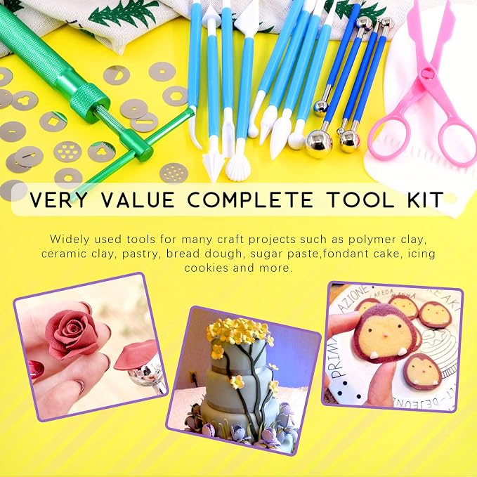 Swpeet 36Pcs Green Clay Extruder Gun Fondant Sugar Paste Extruder Clay Cake Sculpture Gun, Ball Stylus Dotting Tool with Plastic Scraper, Cake Decorating Supplies Modeling Tool