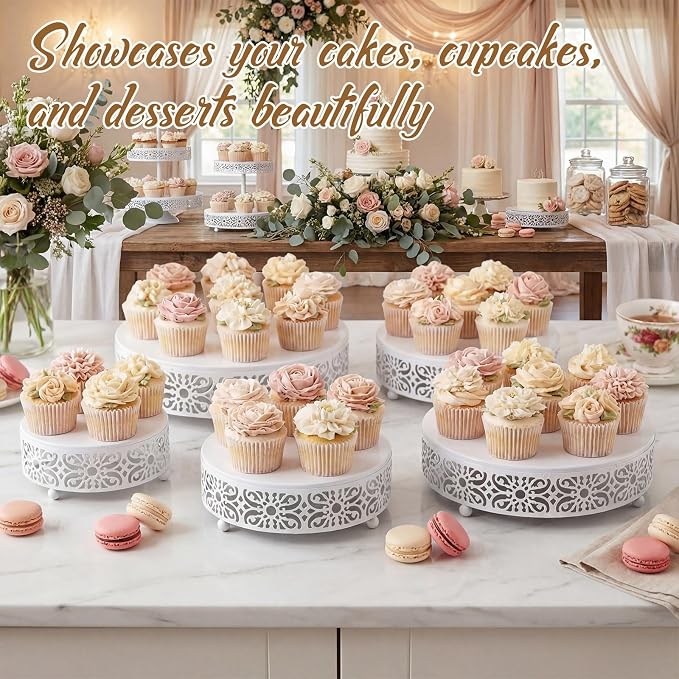 Wenqik 5 Pcs Metal White Cake Stand 16/14/12/10/8 Inch Round Cake Holder Display for Dessert Table Cookies Fruit Serving Tray Cupcake Pastry Riser for Wedding Birthday Party and Events