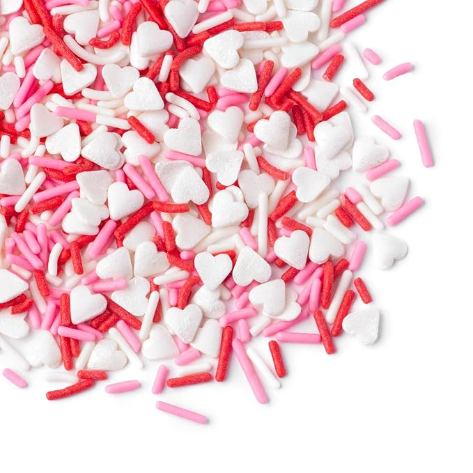 Sweets Indeed Valentines Day Sprinkles with Hearts | Bulk Jimmies Mix | Red White Pink Sprinkle Mix for Baking & Decorating | 10 ounces